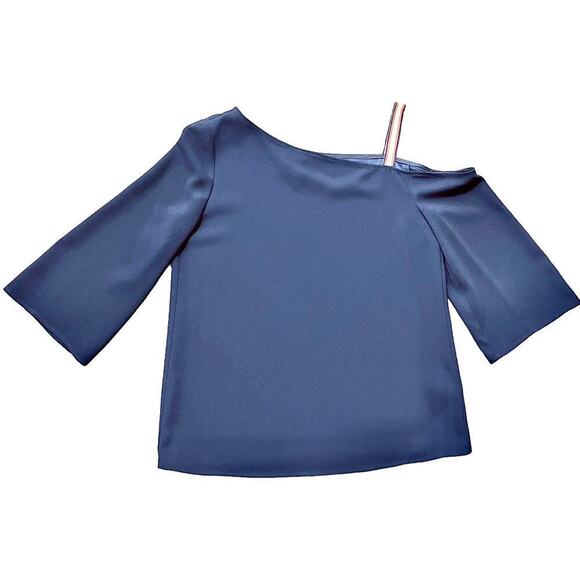 Trina Turk One Shoulder 3/4 Sleeve Asymmetric Top Navy Blue Women Size Small NWT - Picture 4 of 7
